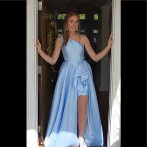 Sherri Hill Prom Dress one shoulder long blue
